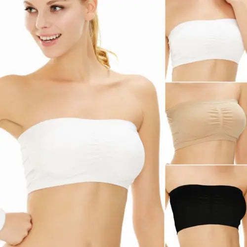 Double Layer Strapless Bandeau Bra – Removable Padded Stretchy Strapless Bandeau Bra Qme