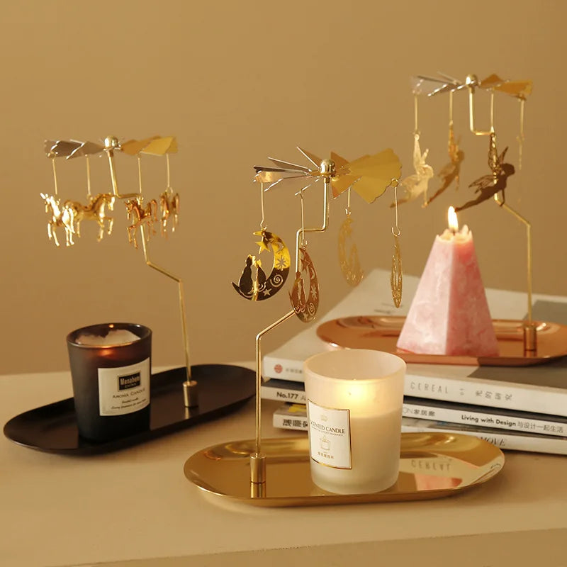 Rotating Horse Carousel Candlestick Lamp | 10 Colors | Iron Rotating Candle Holder Qme