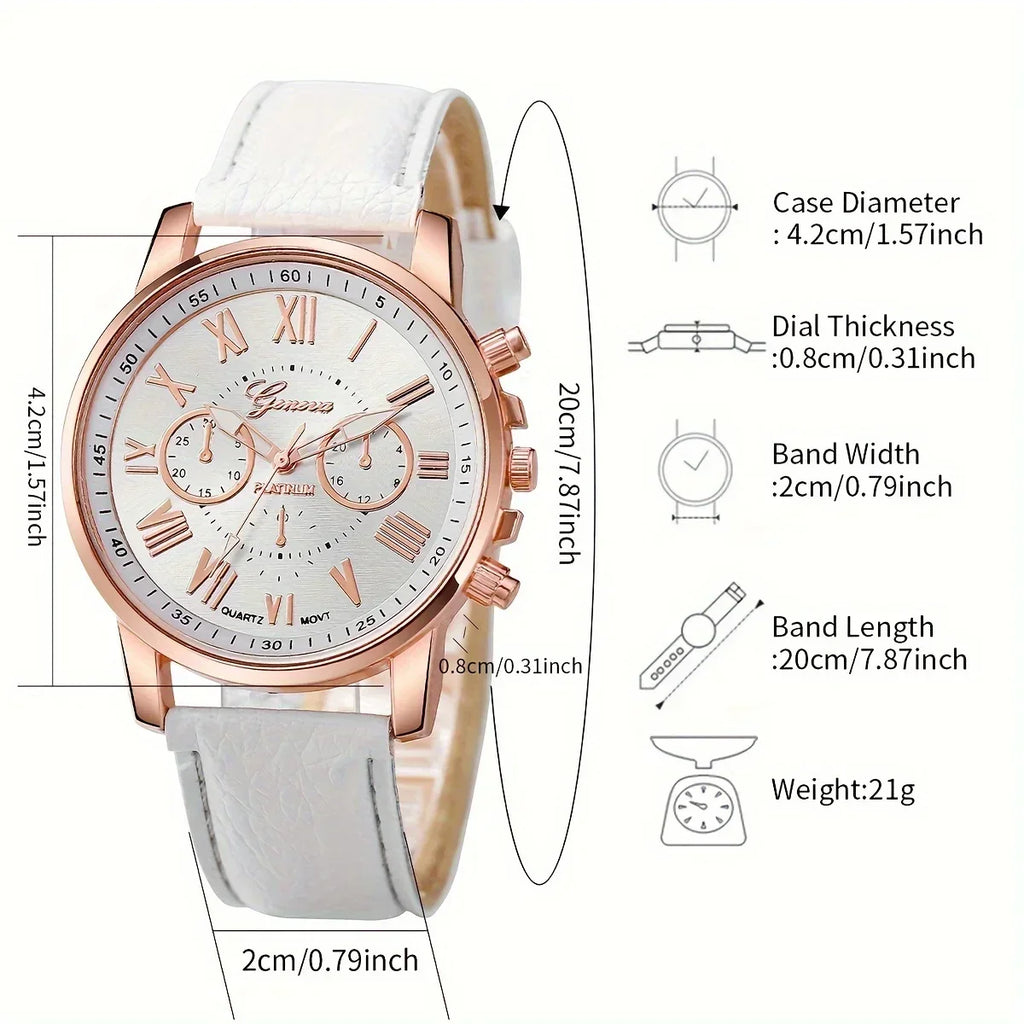 White Round Quartz Watch – PU Leather Strap & Zinc Alloy Case Fashion Quartz Watch Qme