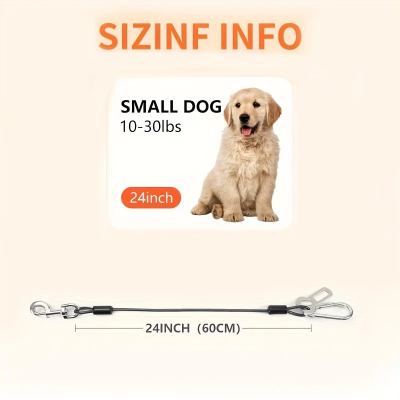Dog Car Wire Rope Safety Belt – Chew-Resistant Double Clip Dog Car Safety Belt Qme
