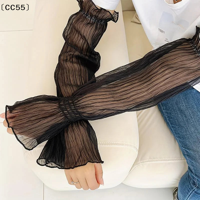 Women's UPF 50+ Sun Sleeves Fingerless Lace Mesh Arm Covers UV Arm Sleeves Qst