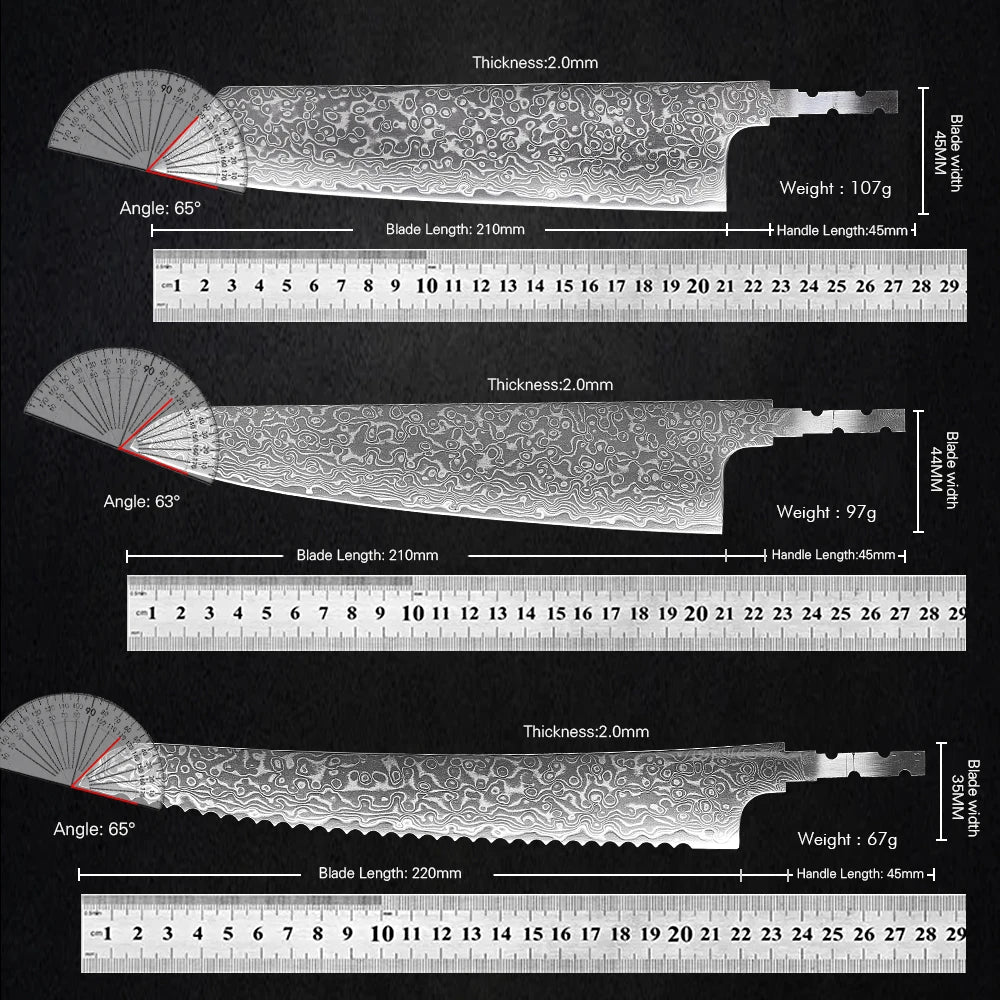 TURWHO Damascus Blank Blade Chef Knife Set – AUS-10, 67 Layer DIY Blank Knife Blade Qst