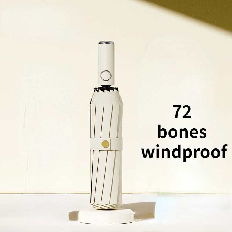 72-Bone Windproof Auto Folding Umbrella – UV & Rain Cover Automatic Folding Umbrella Qst Iron 12K White