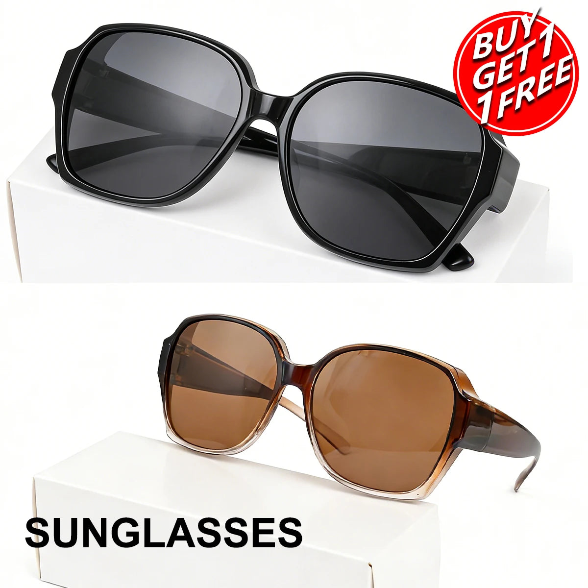 VOPHA 2-Pack Square Clip-On Sunglasses UV400 Unisex T01 Clip-On Sunglasses Qst 2PC