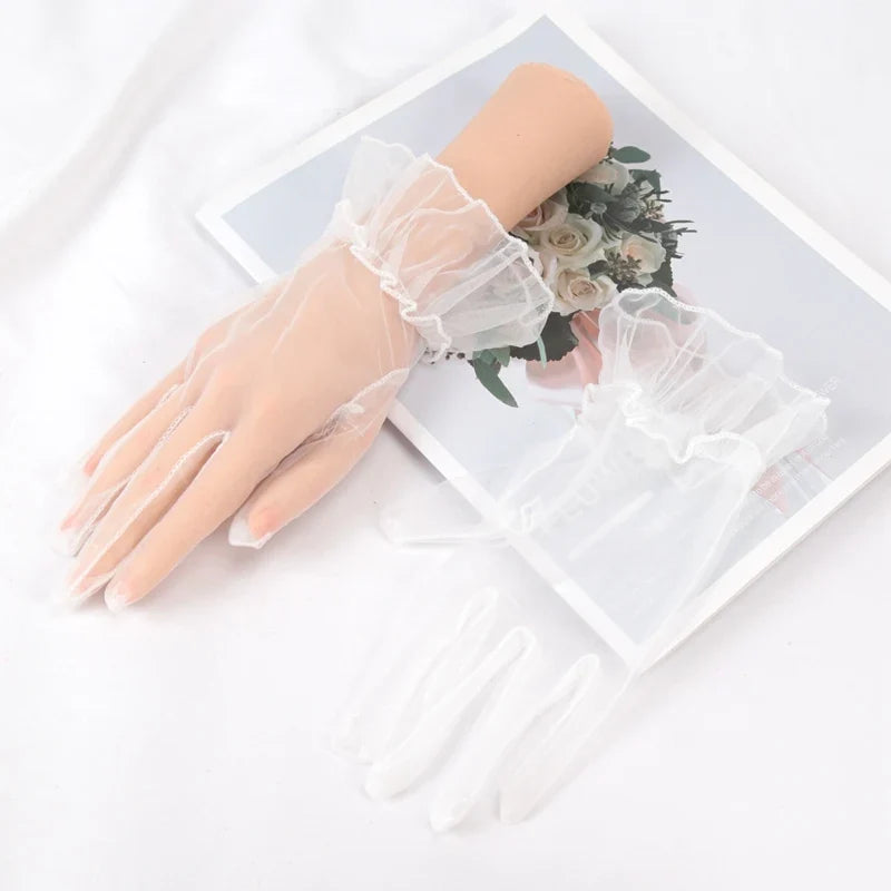 Women's Transparent Lace Mesh Gloves – Sheer Fashion Driving Gloves Lace Fashion Gloves Qme WHITE