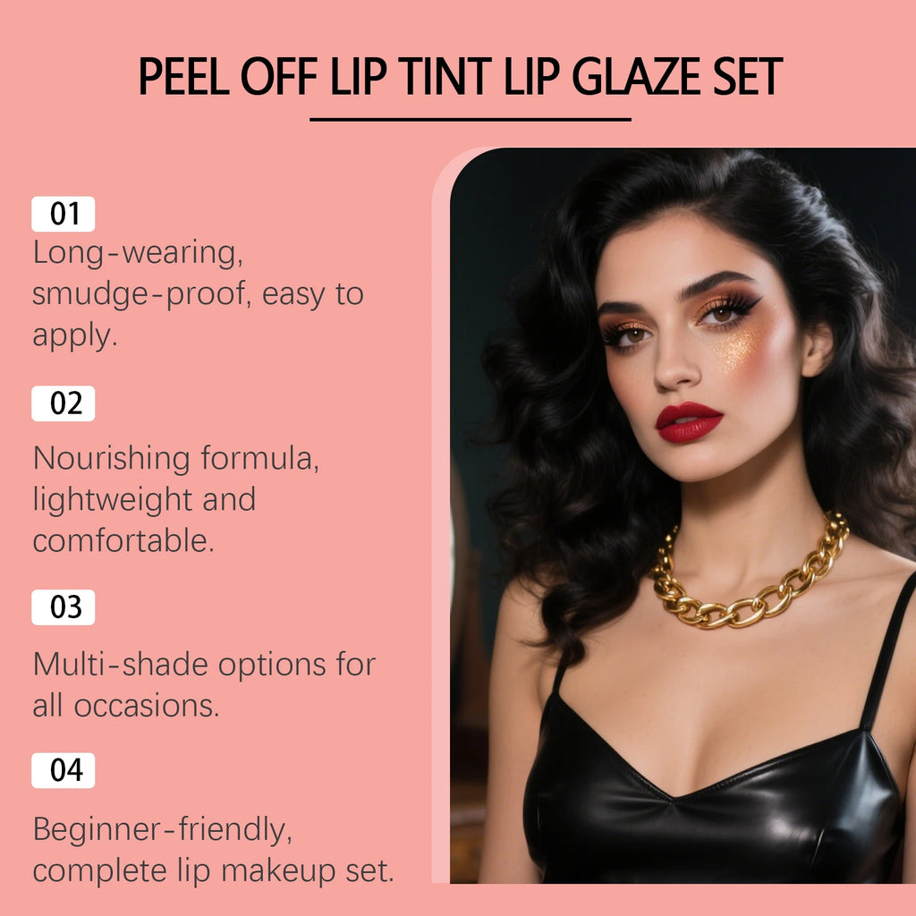 Cherry Red Lip Set – Peel-Off Lip Liner & Moisturizing Gloss Lip Makeup Set Qst