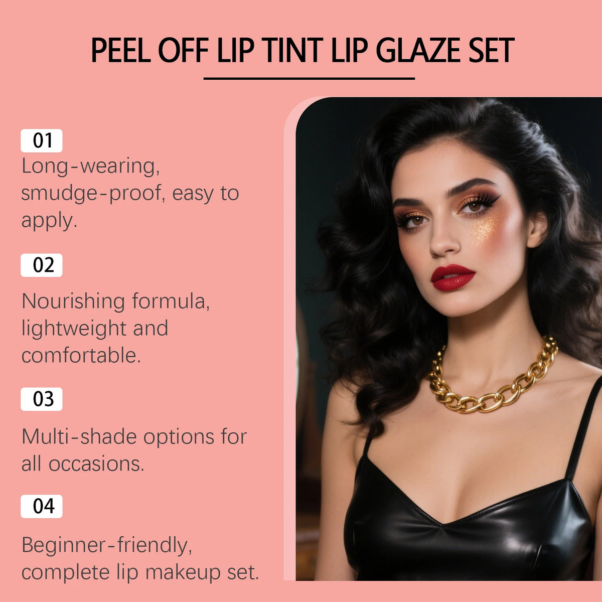 Cherry Red Lip Set – Peel-Off Lip Liner & Moisturizing Gloss Lip Makeup Set Qst