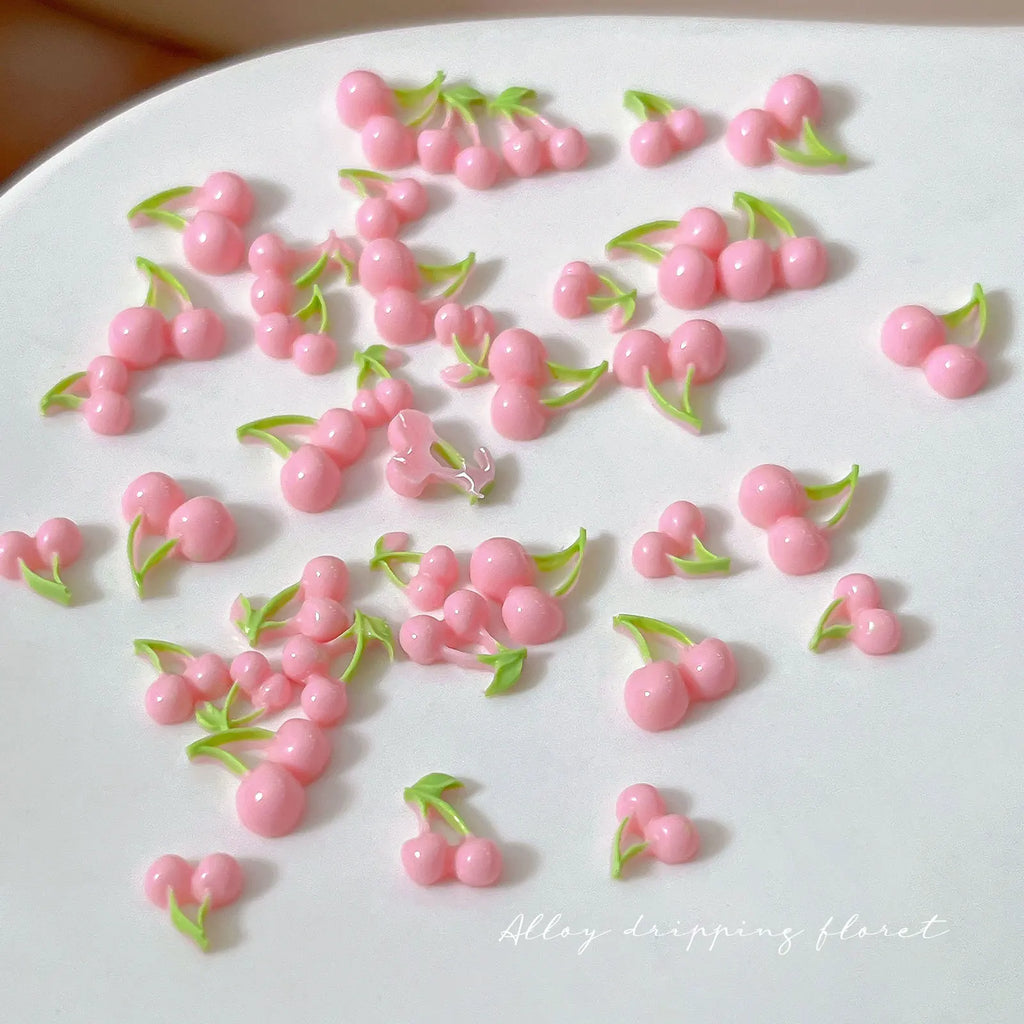 3D Resin Pink Cherry Nail Charms – Fruit Nail Art, 50pcs Nail Art Charms Qme