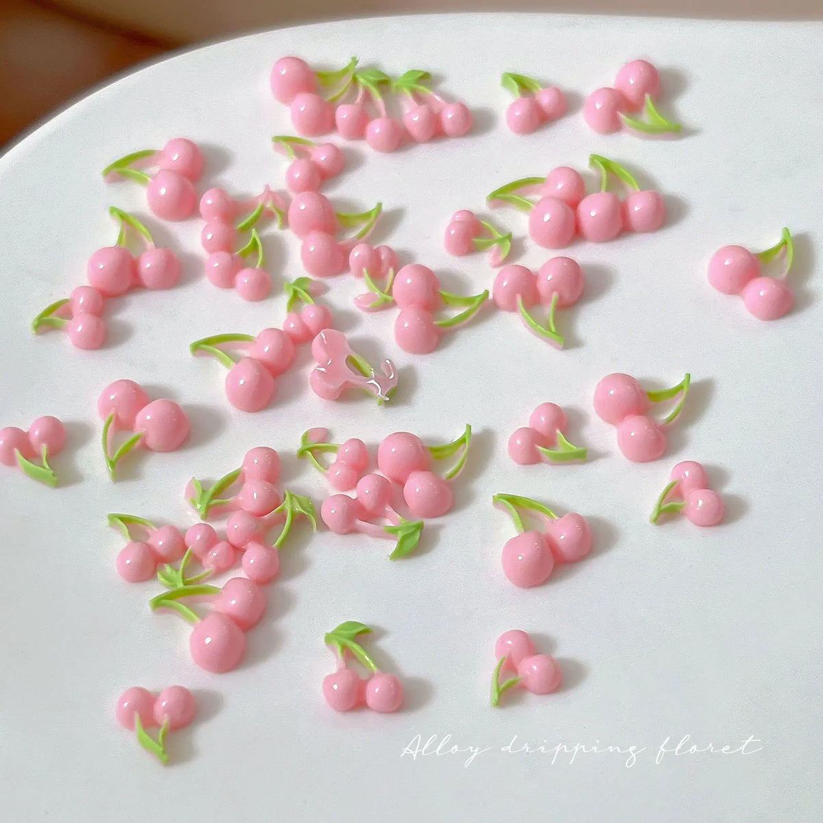 3D Resin Pink Cherry Nail Charms – Fruit Nail Art, 50pcs Nail Art Charms Qme