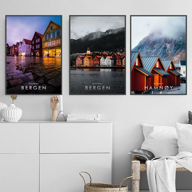 Norway Aurora Mountain Canvas Wall Art Print – Unframed Poster Canvas Wall Art Qst