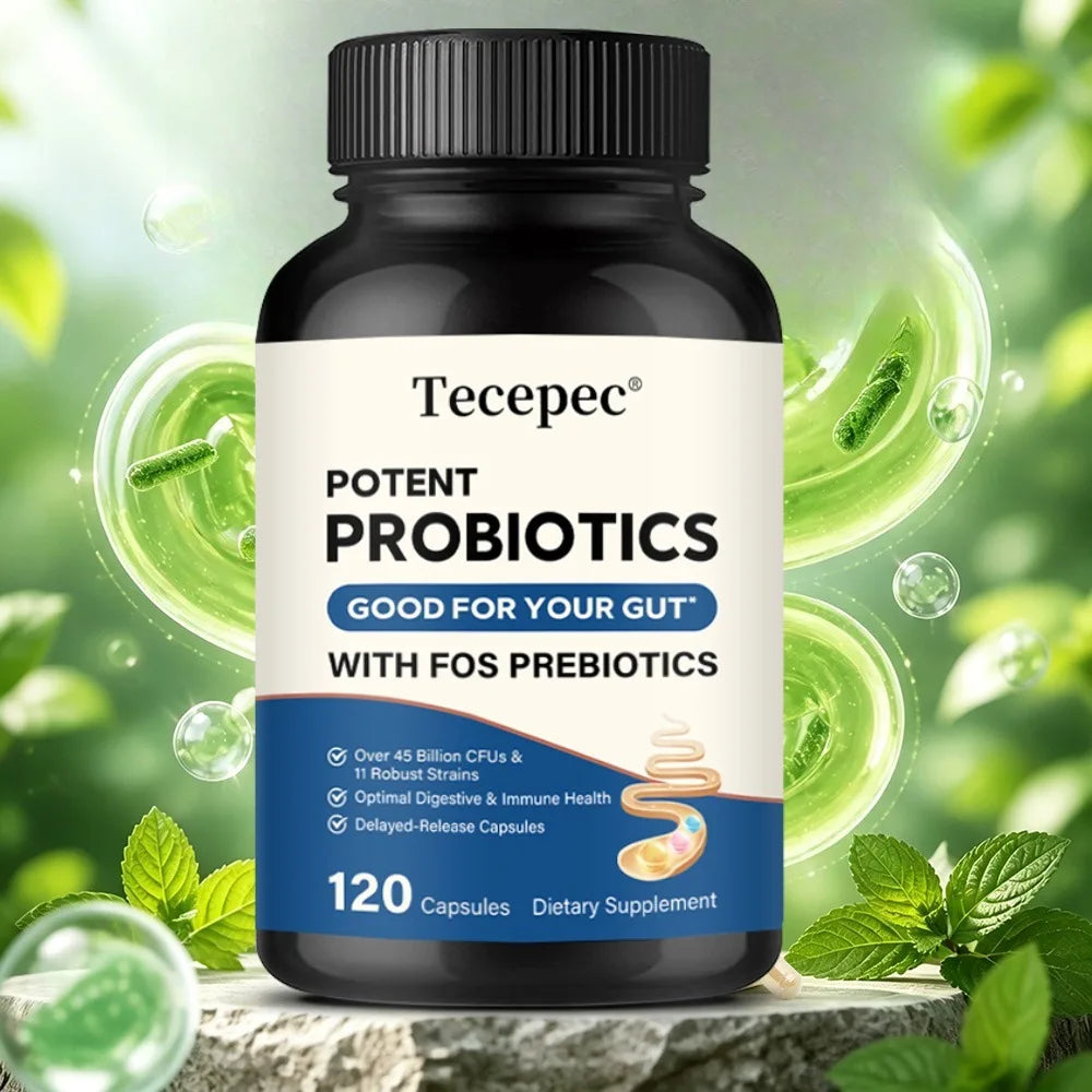 Tecepec Probiotics & Prebiotics Capsules | Digestive Support Probiotic Supplement Qst