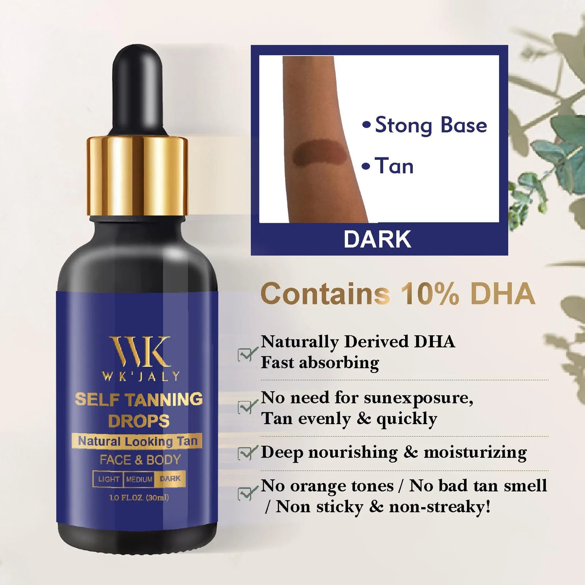 WK'JALY Self-Tanning Drops – DHA & Vitamin E, All Skin Types Self-Tanning Drops Qst Dark Tanning Drops China Mainland