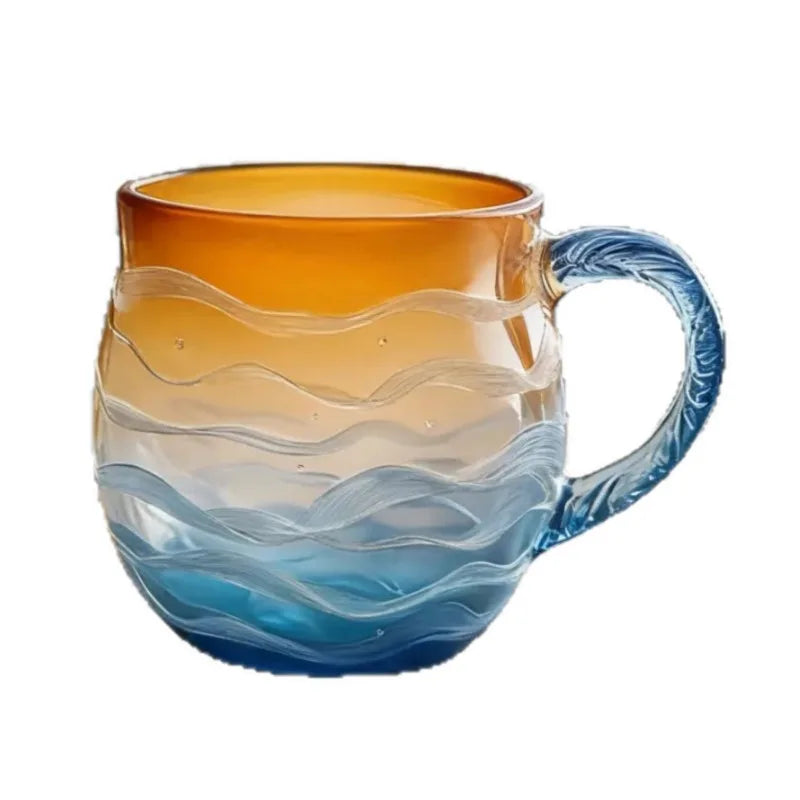 Sea Glass Sunset Borosilicate Ocean Cloud Cup | 301–400ml Borosilicate Glass Cup Qme