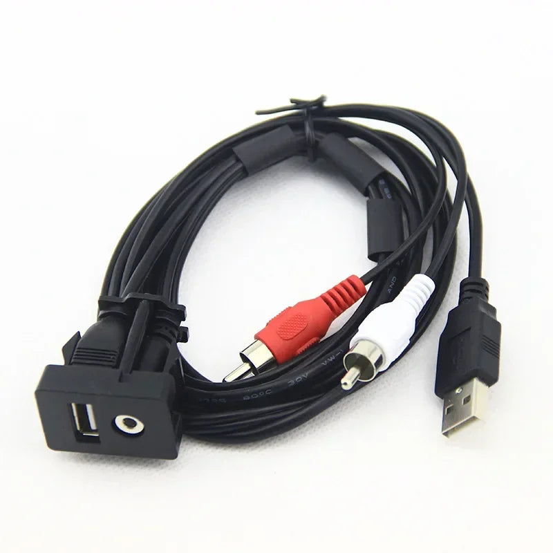Flush Mount USB & Dual RCA Female Panel 3M Cable – Car & Boat AUX Flush Mount Panel Qme