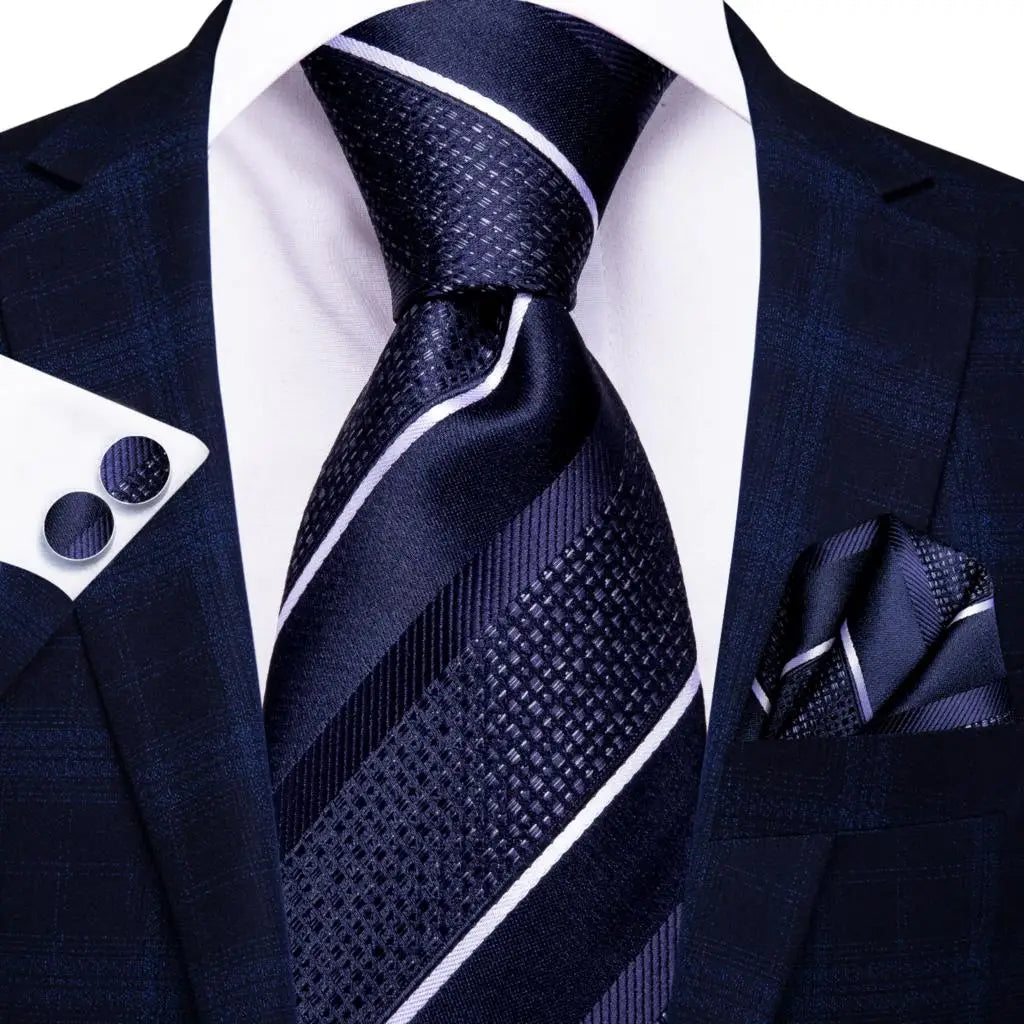 Jacquard Peacock Blue Wedding Tie, Hanky & Cufflinks Set Necktie Gift Set Qme 3373