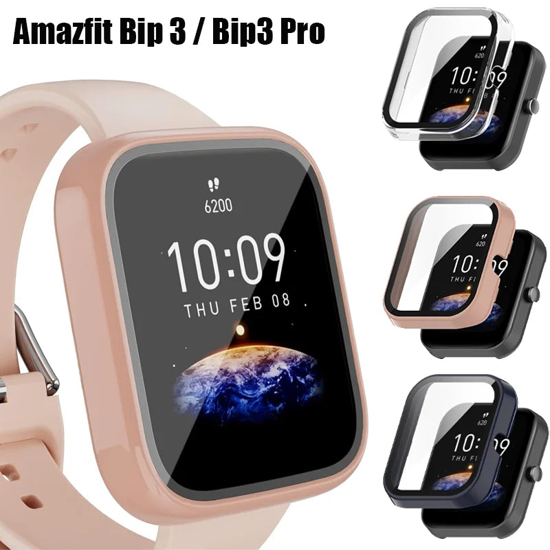 Amazfit Bip 3 & Bip 3 Pro PC Protective Screen Cover & Frame Smartwatch Screen Protector Qme
