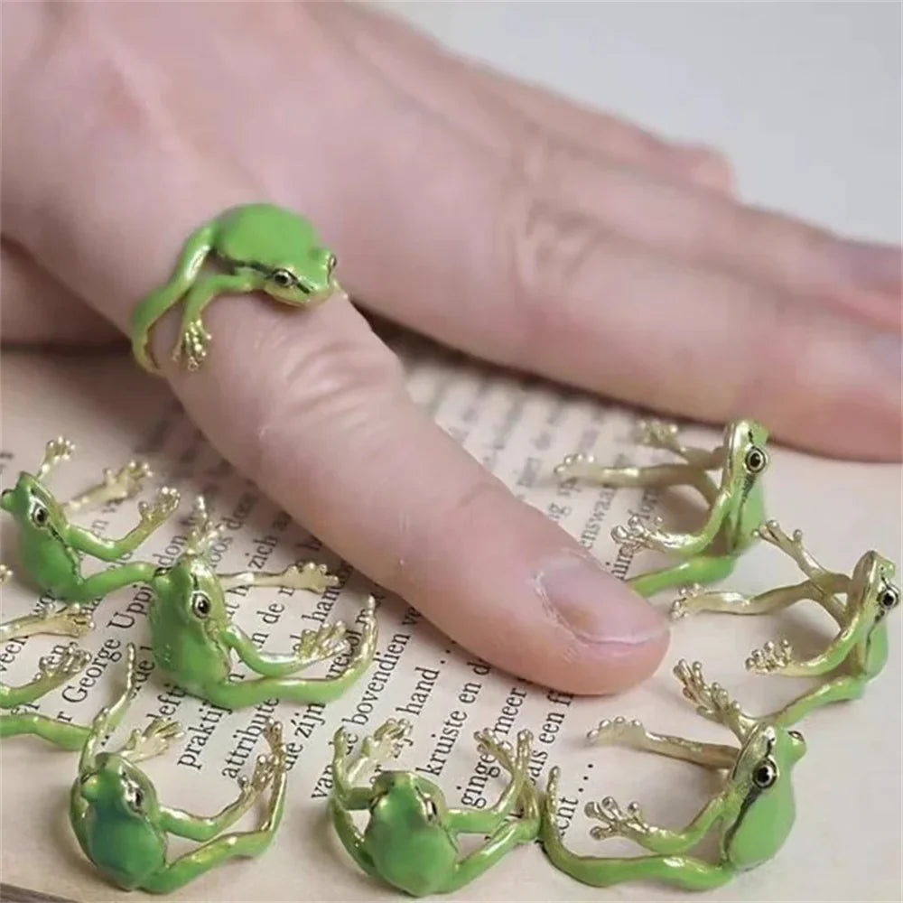 Cute Frog Adjustable Ring – Fun Animal Jewelry, Green & Blue Animal Fashion Ring Qme