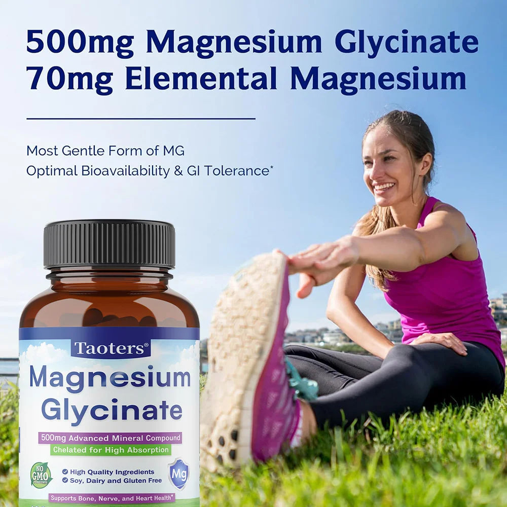 Magnesium Glycinate 500mg Capsules – Chelated High Absorption Mineral Supplement Qst