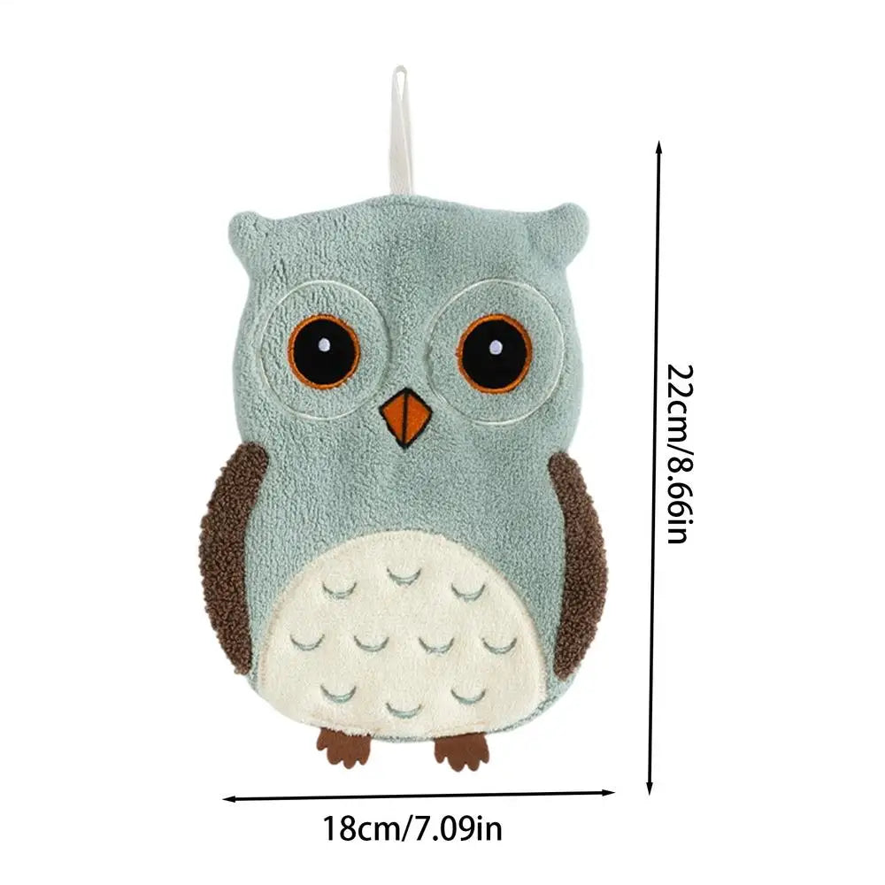 Owl Animal Print Hand Towel – Absorbent Hanging Bath & Kitchen Decorative Hand Towel Qst Green