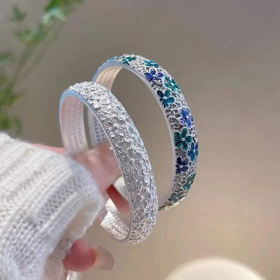 Enamel Plum Blossom Open Bangle | Chinese Floral Bracelet Enamel Cuff Bangle Qme