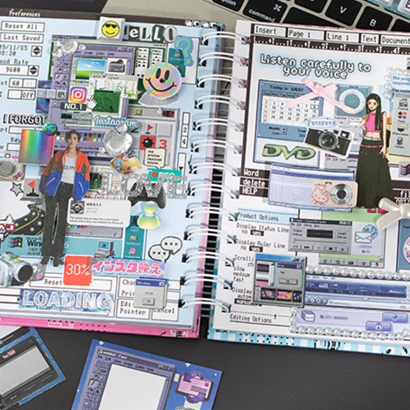 Y2K Retro Digital Sticky Note Sticker Book | Millennium Style Sticky Note Sticker Book Qme