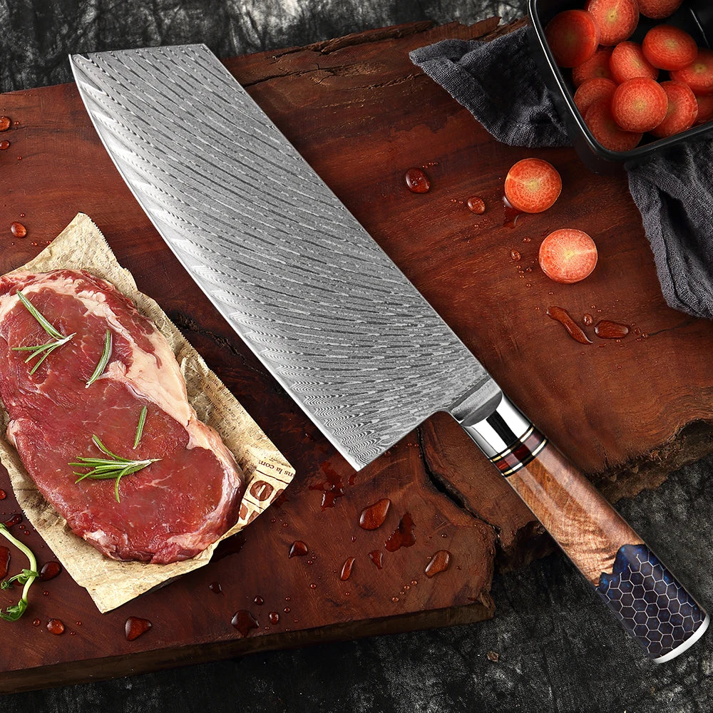 XITUO 7-Inch Damascus Steel Chinese Cleaver | VG10 Core Damascus Cleaver Knife Qst