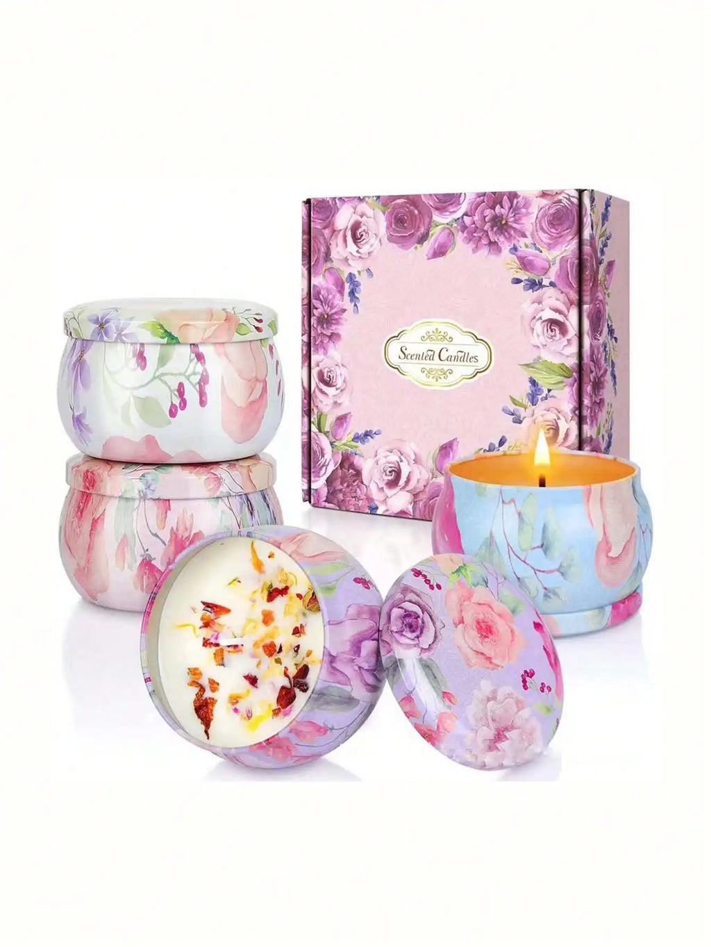Soy Wax Aromatherapy Flower Candles Set of 4 | 25 Colors Soy Wax Candle Set Qme