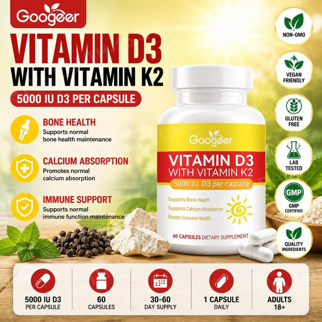 Vitamin D3 K2 Capsules with Calcium & MK-7 | 60 Count Vitamin Supplement Qst