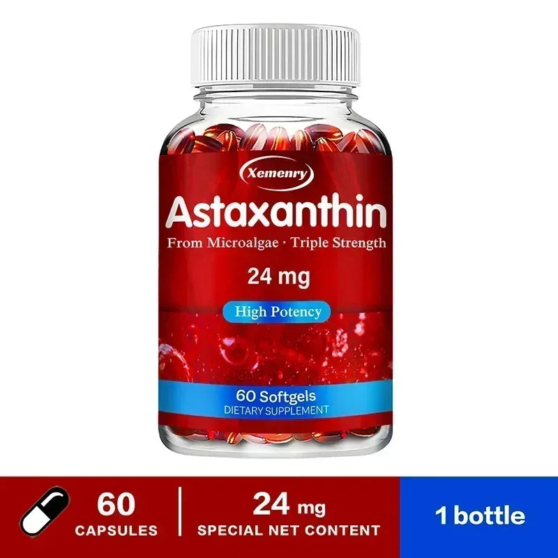 Xemenry Astaxanthin Capsules – Brain, Skin & Heart Antioxidant Antioxidant Supplement Qst 60 Capsules