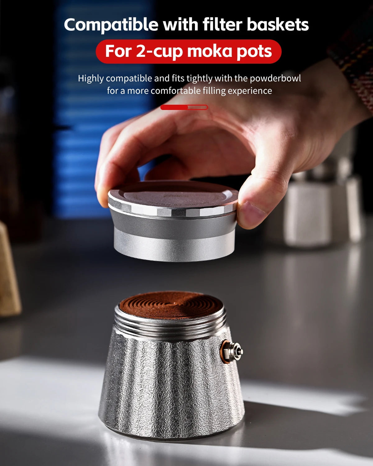 Bincoo Aluminum Moka Pot Coffee Tamper & Dosing Funnel 2 Cup Coffee Tamper Funnel Qst