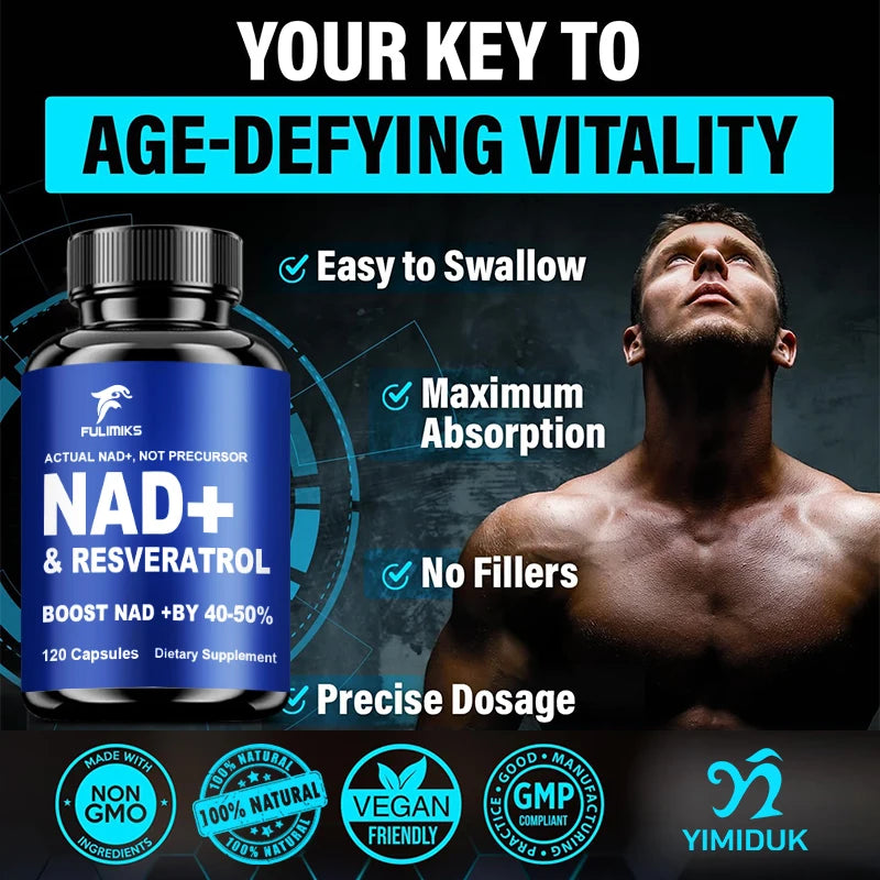 Fulimiks NAD+ Resveratrol Capsules with TMG & Vitamin B | 60/120ct NAD+ Supplement Capsules Qst