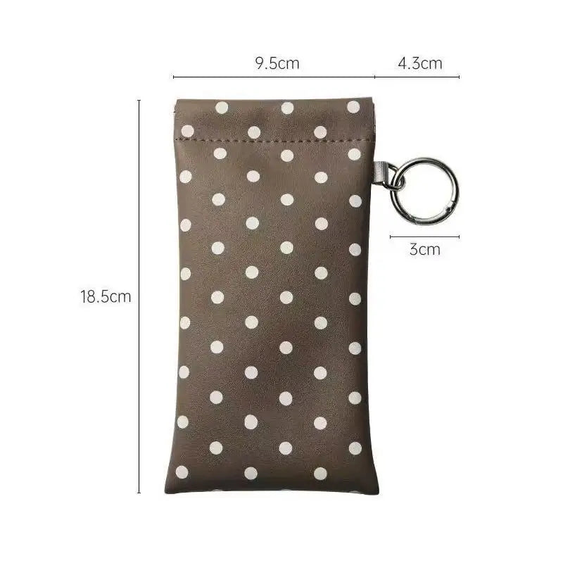 Polka Dot PU Leather Glasses Case with Keyring Clip Eyeglass Case Qst Coffee