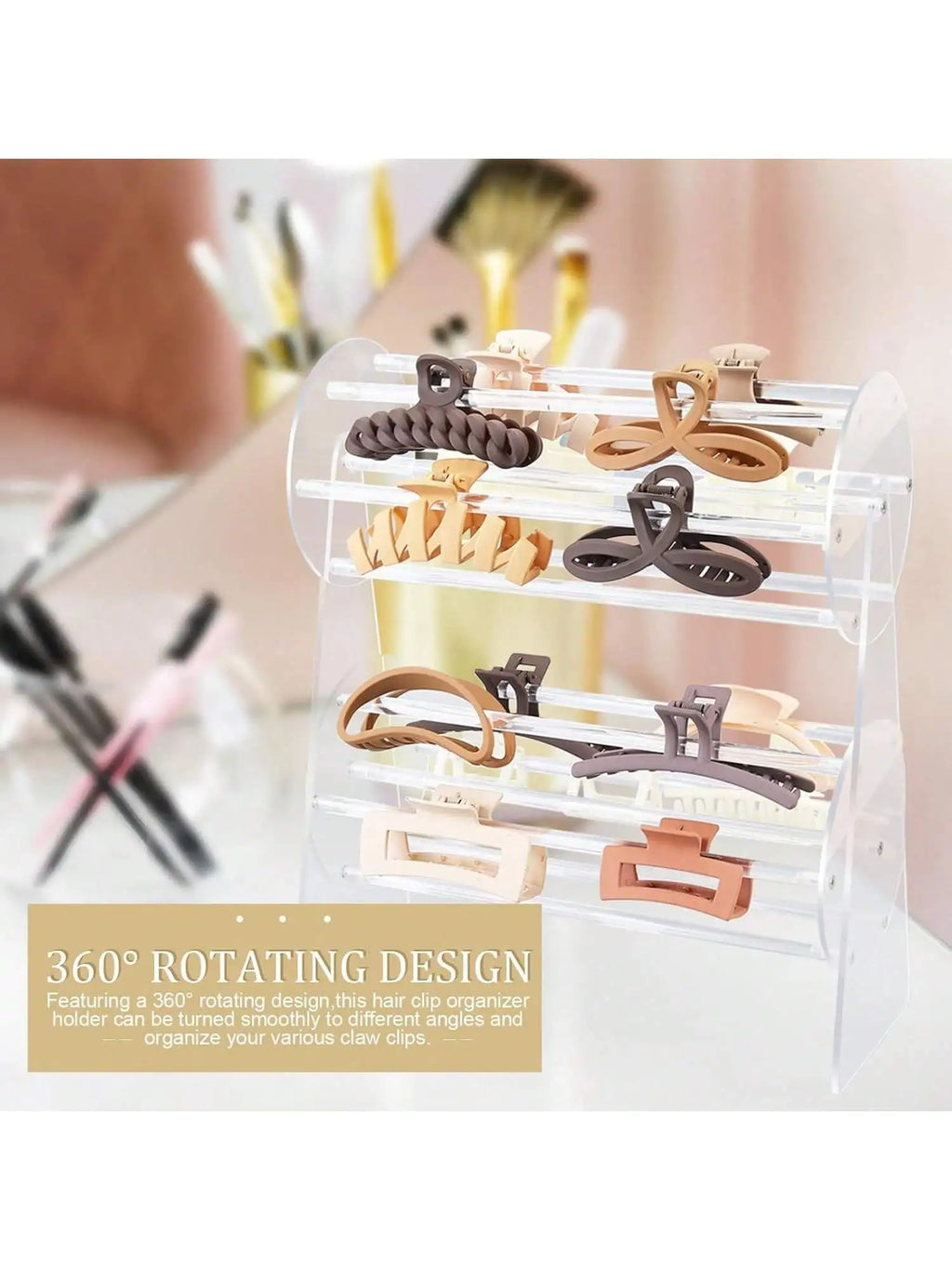 360° Rotating Acrylic Claw Clip Storage Rack & Hair Clip Holder Hair Clip Organizer Qme