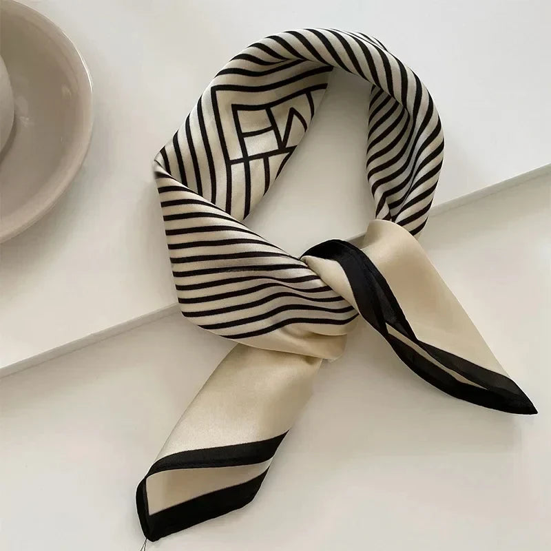 Women's Silk-Feel Square Scarf – Black & White Stripes Silk Square Scarf Qme