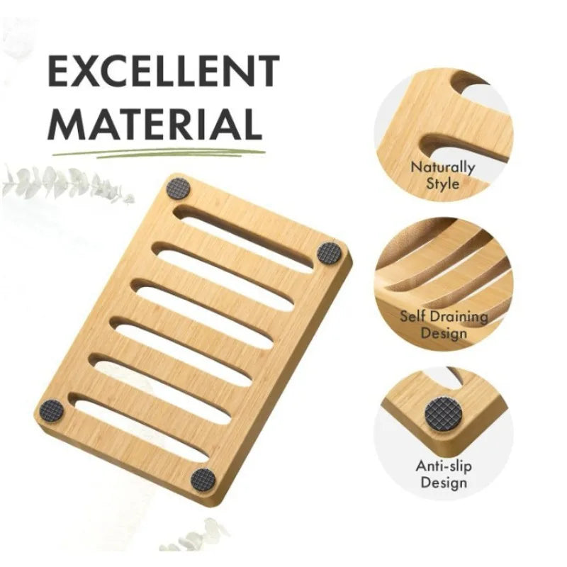 Natural Bamboo Soap Dish Holder – Self-Draining Rustic Tray Bamboo Soap Dish Qme