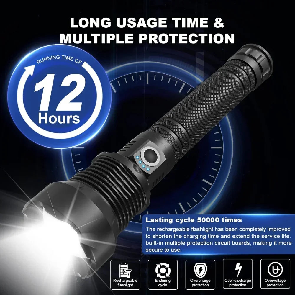 XHP70.2 LED Tactical Flashlight 1500 Lumen Rechargeable Zoom Torch LED Tactical Flashlight Qst