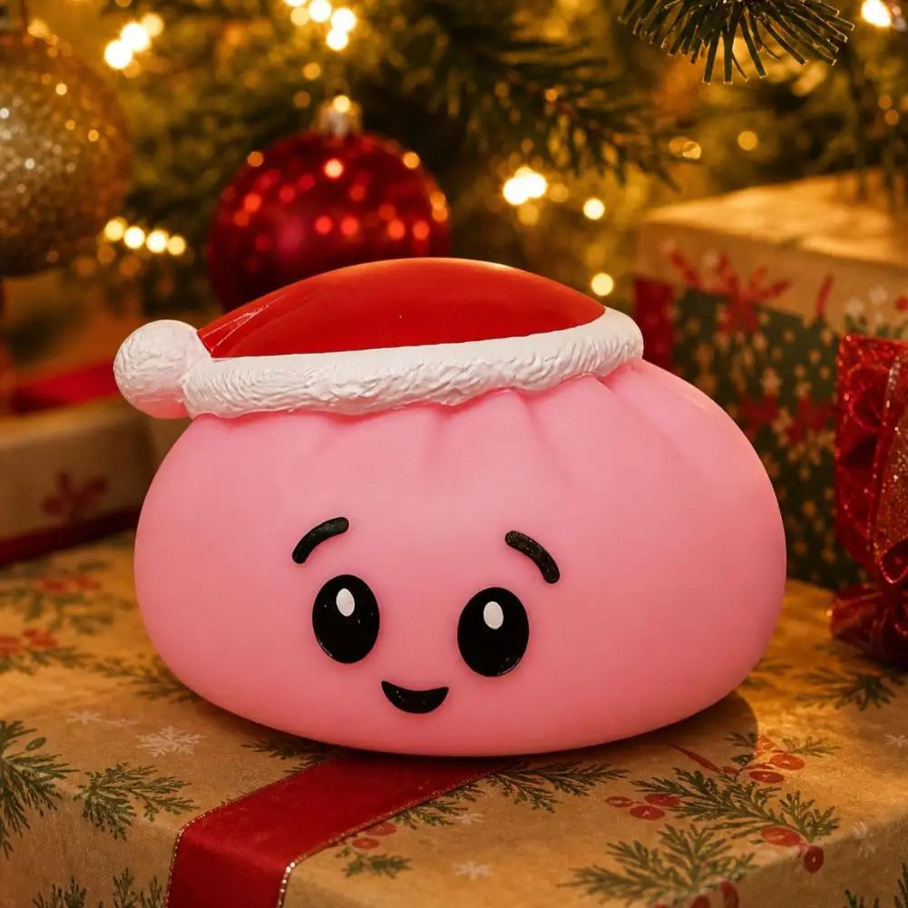 Christmas Hat Bun Squishy Squeeze Toy – Funny Sound PVC Novelty Squeeze Toy Qme