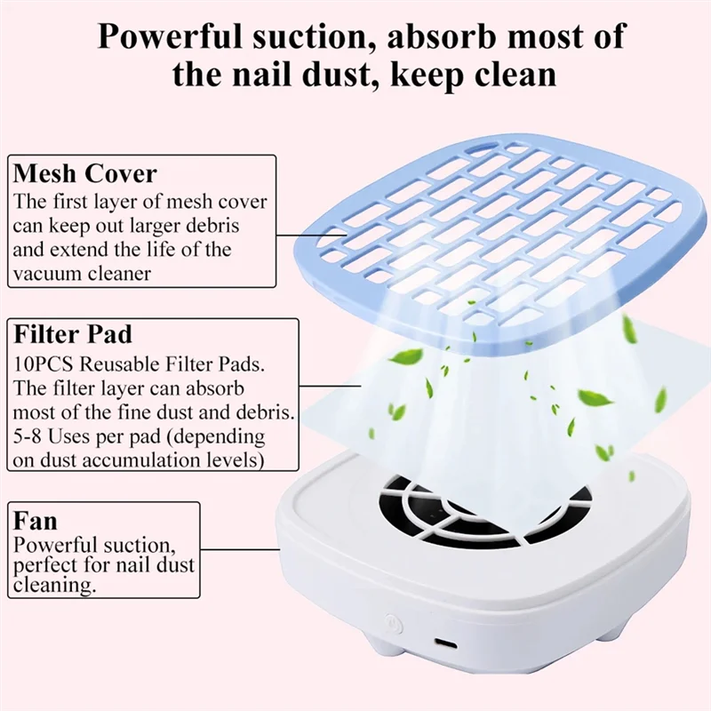 B15C USB Nail Dust Collector – Pro Nail Art Vacuum Cleaner Nail Dust Collector Qst
