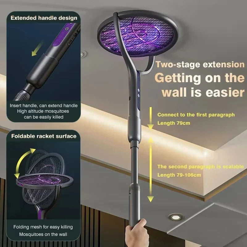 2-in-1 Mosquito Killer Lamp & Retractable Swatter USB Rechargeable Electric Mosquito Swatter Qme