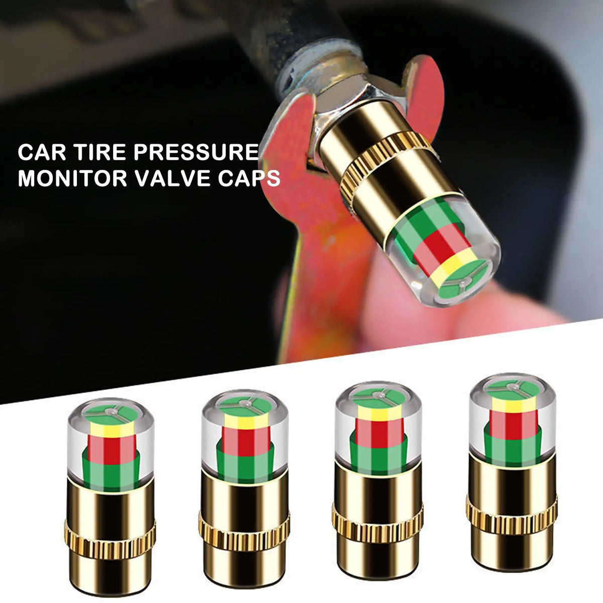 Tire Pressure Monitor Valve Cap Gauge Silver 4-Pack Tire Pressure Gauge Cap Qme