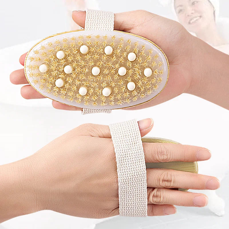 Natural Bristle Dry Body Brush – Exfoliating & Massage Tool Dry Body Brush Qme