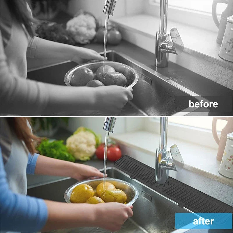 Silicone Sink Splash Guard Faucet Drip Catcher Mat – 75cm Sink Splash Guard Mat Qme