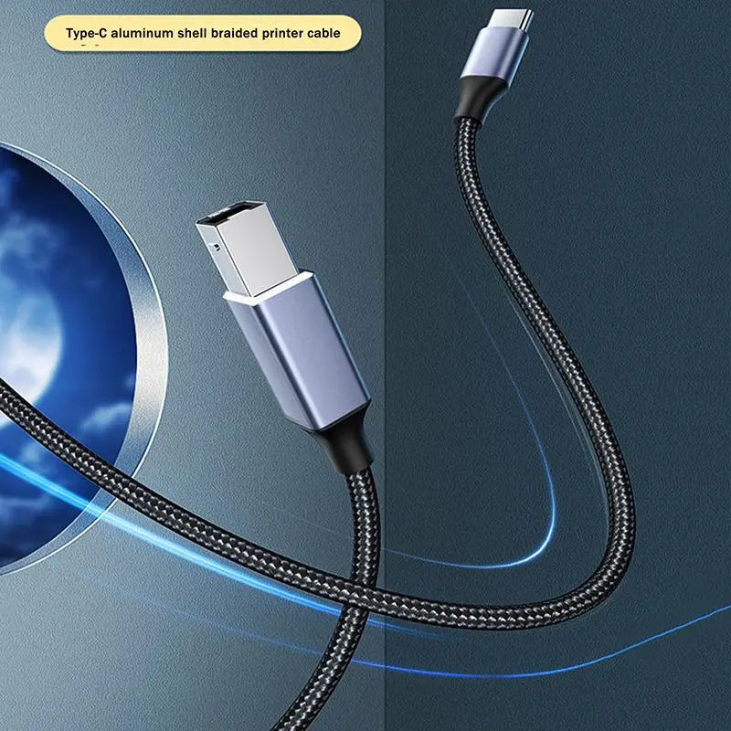 USB-C to USB-B 2.0 Braided Printer Cable | High-Speed 480Mbps USB Printer Cable Qme