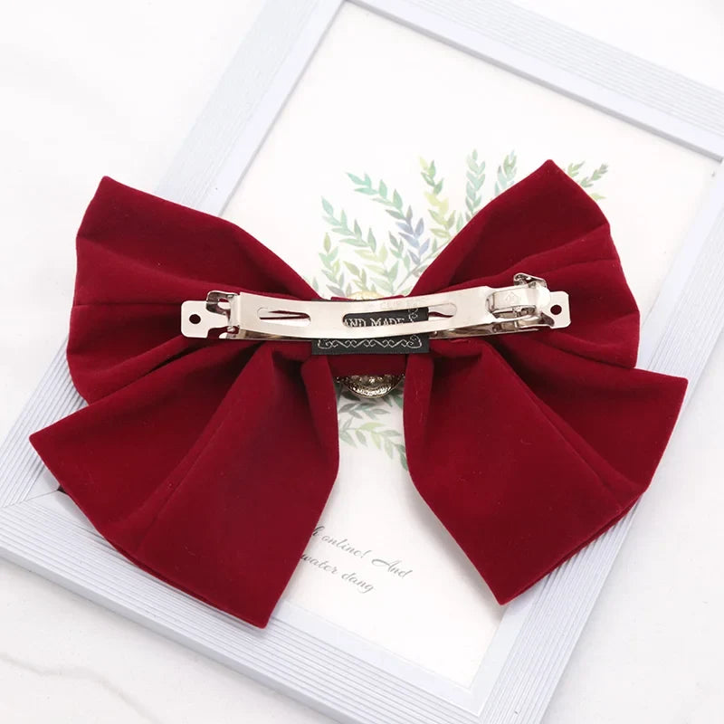 Black Velvet Bow Hairpin with Fabric Roses | Girls & Women Velvet Bow Hair Clip Qme