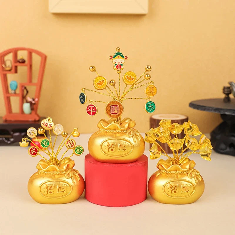 Feng Shui Money Tree Fortune God Miniature Resin Statue Decorative Figurine Qme