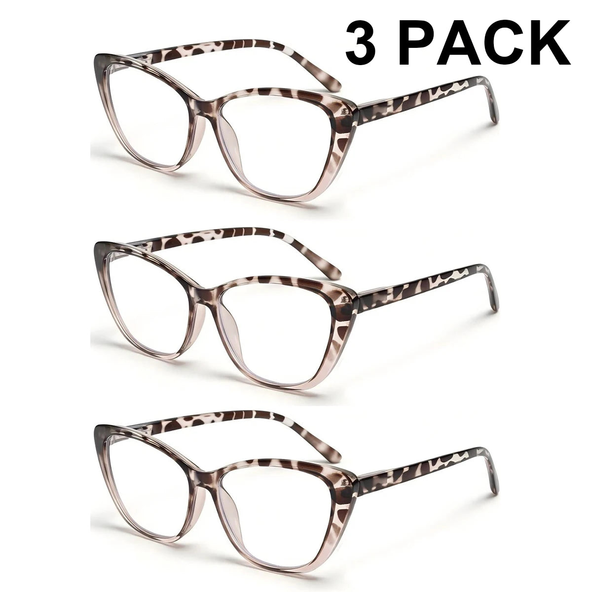 Women's Cat-Eye Reading Glasses Anti-Blue Light 3pc Set Reading Glasses Qst 3pcs-Black +100