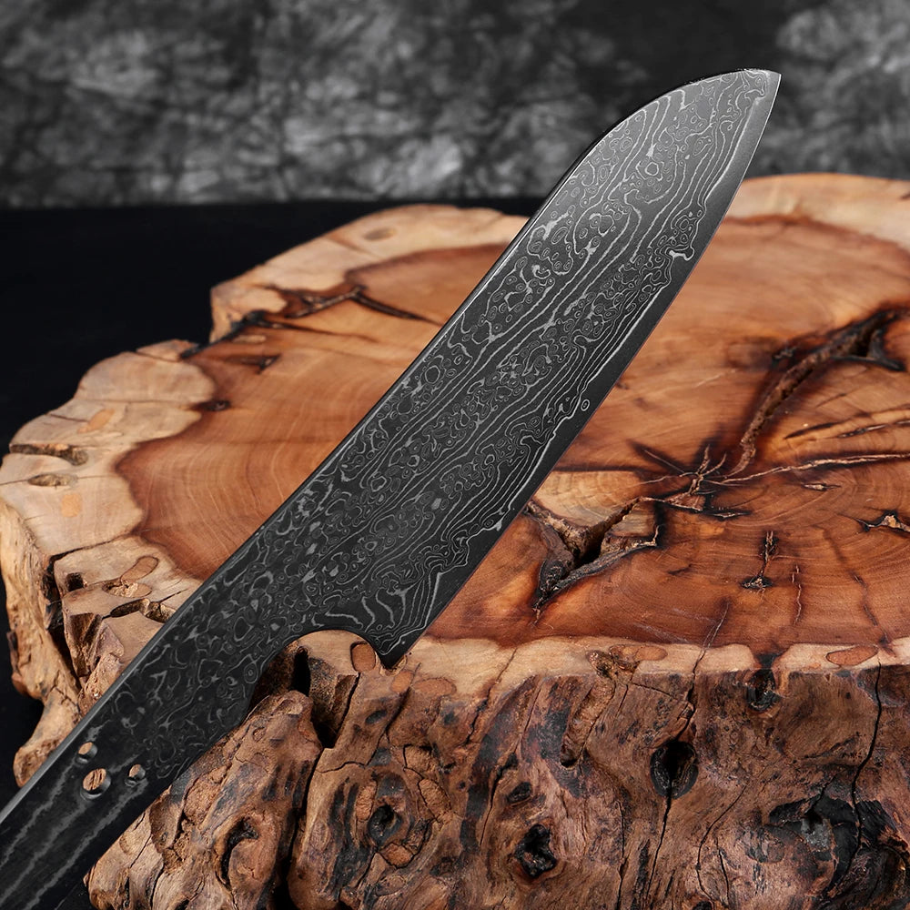Damascus Steel Santoku Knife Blank – Full Tang DIY Knife Making Knife Blank Qst