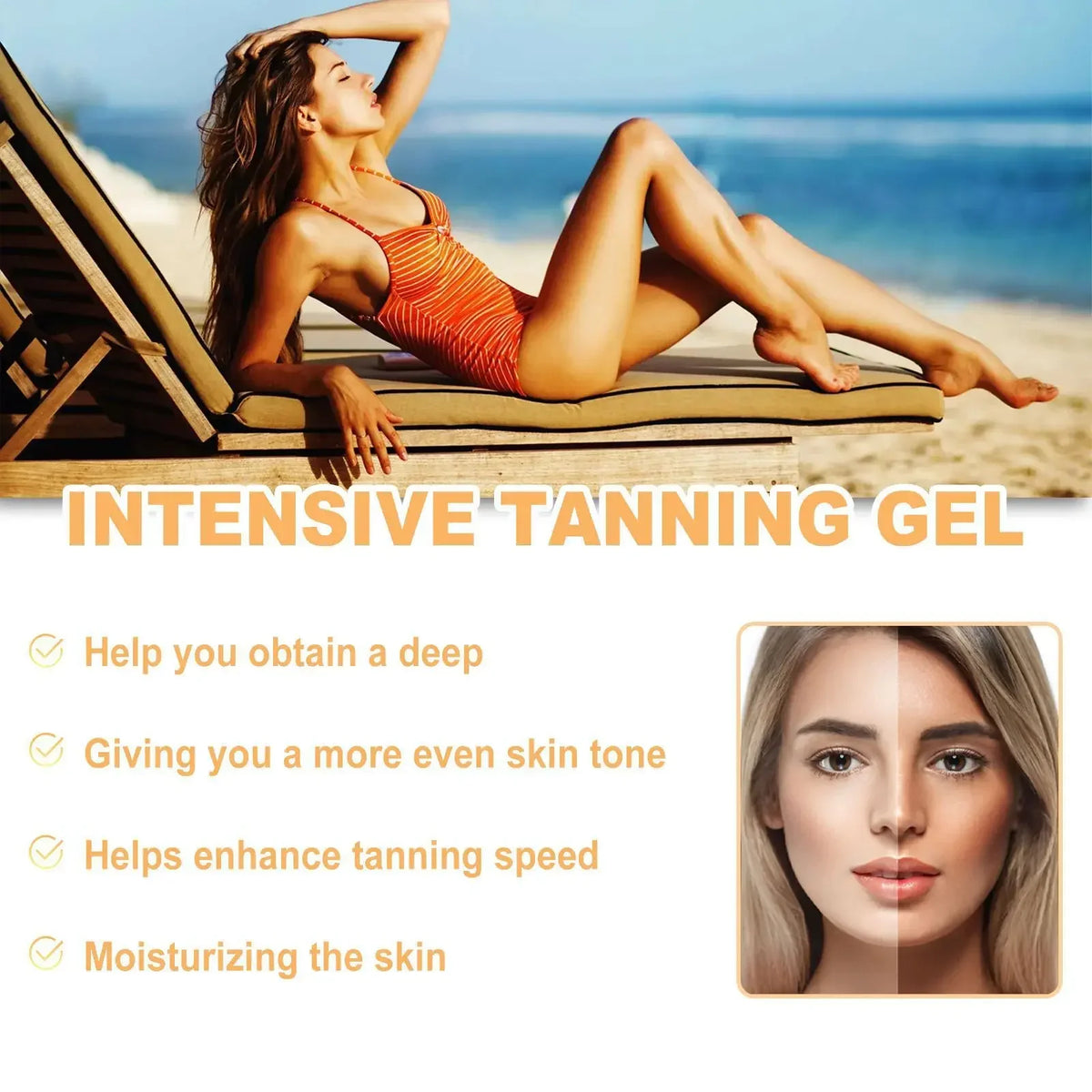 Sunless Tanning Gel – Self Tanner for Face & Body | Natural Bronzer Self Tanning Gel Qme