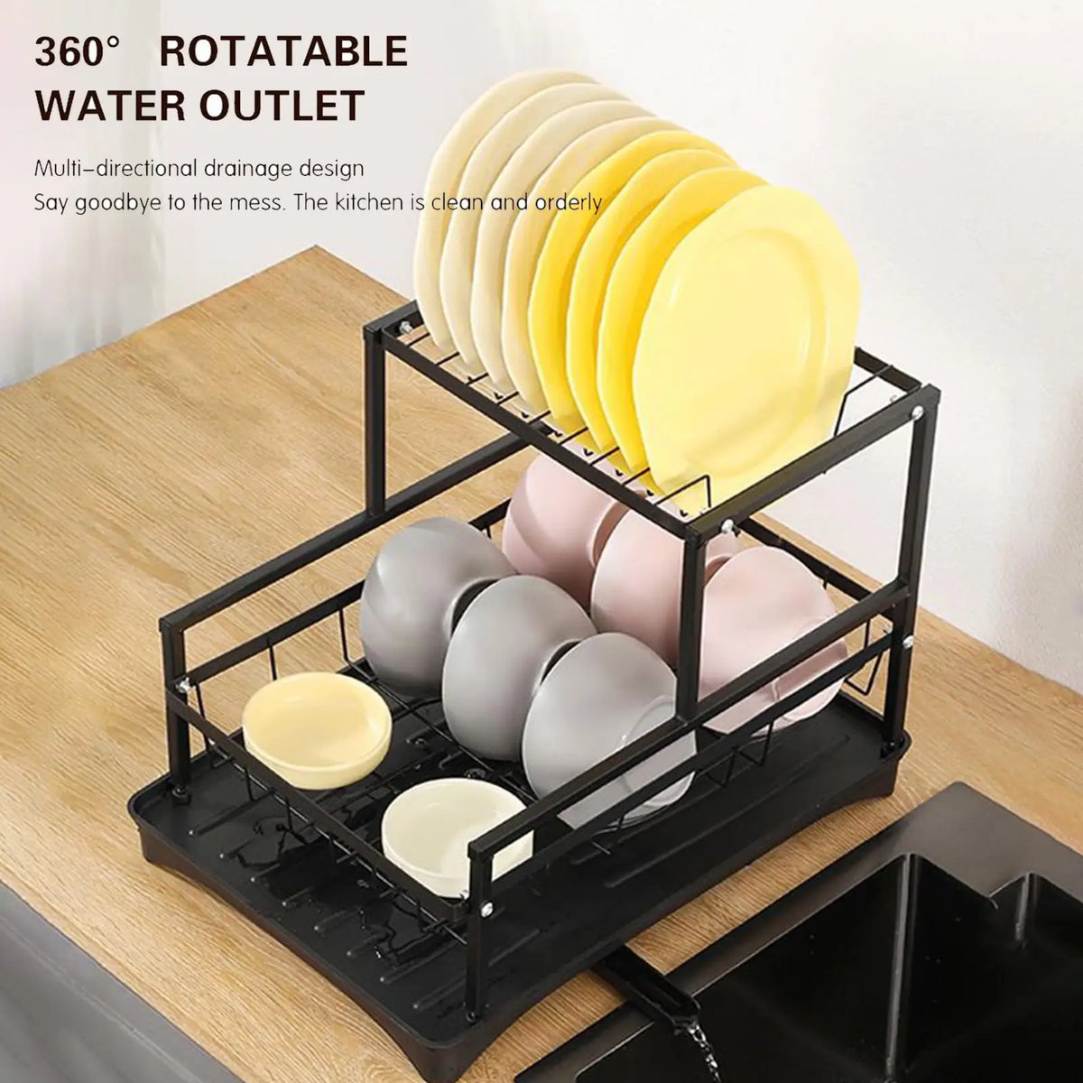 2-Tier Dish Drying Rack | Plate & Pot Lid Drainer Organizer Dish Drying Rack Qme
