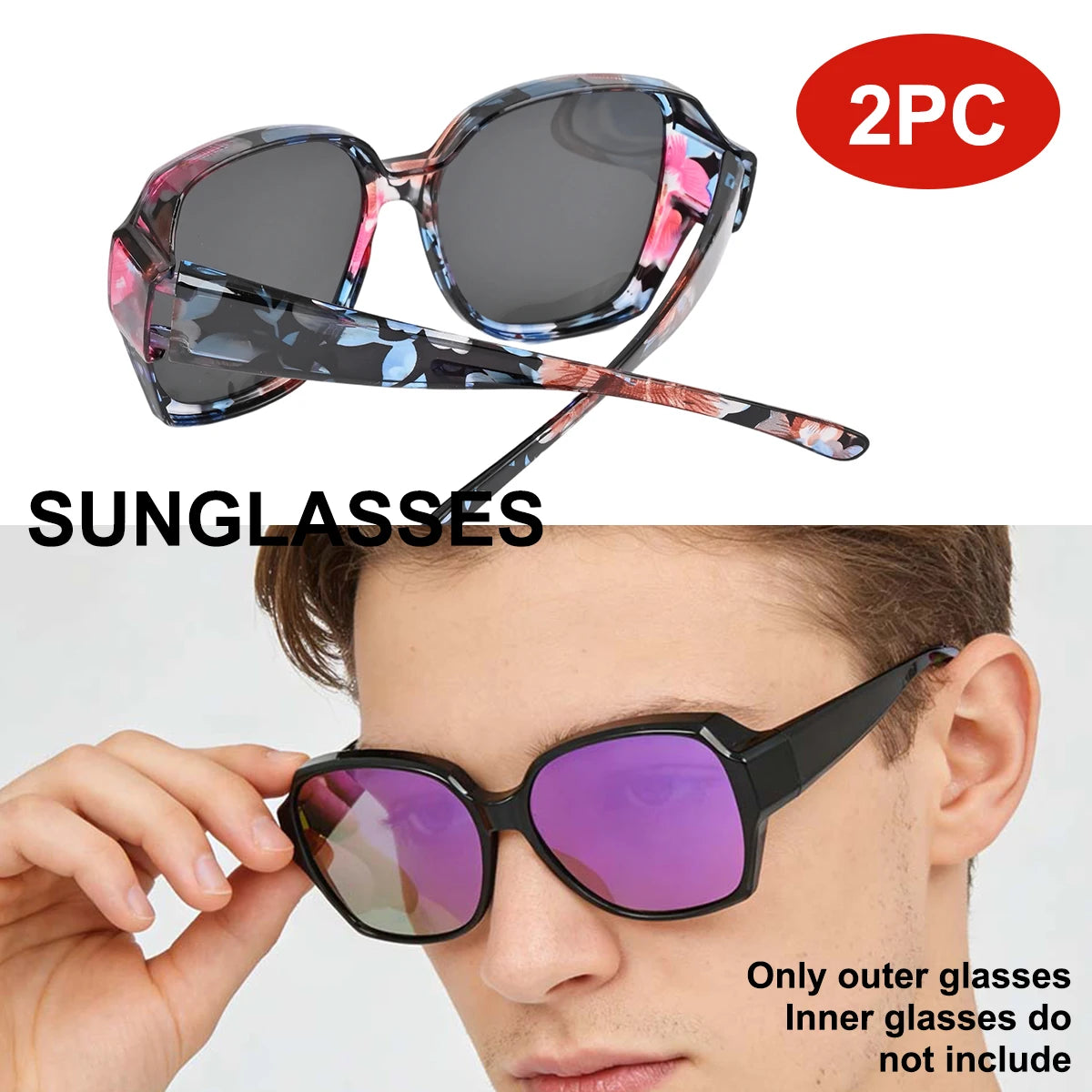 VOPHA Fit Over Sunglasses Polarized UV400 Square Wrap-Around Fit Over Sunglasses Qst 2PC